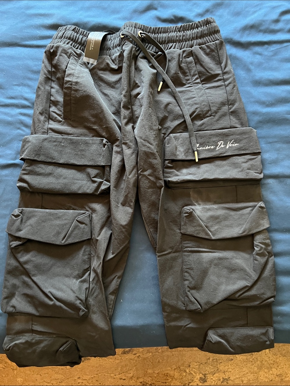 Maniere De Voir Black Cargo Joggers with Multi-Pocket Detail